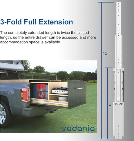 VADANIA 32" Soft Close Heavy Duty Drawer Slides, VK2053, Up to 265lb Load Capacity, 3-Fold Full Extension, Ball Bearing, Side Mount, 1-Pair in Saudi Arabia