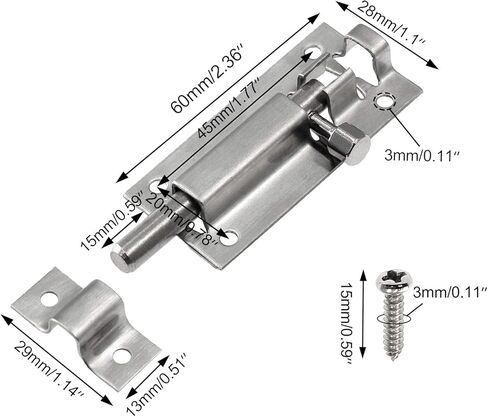 6Pcs 1.5" Barrel Bolt, Stainless Steel Sliding Lock Barrel Slide Bolt, Security Interior Exterior Door Window Latch with Mounting Screws to Keep You Safe and Private in Kuwait