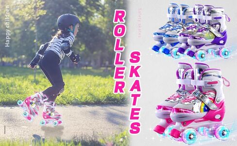 ERNAN Four sizes of adjustable roller skates, all Wheels flash, suitable for boys and girls, Children like, for different ages in Kuwait