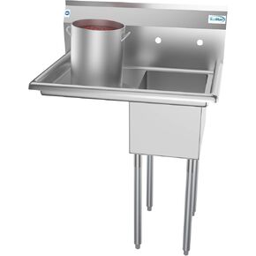 KoolMore 1 Compartment Stainless Steel NSF Commercial Kitchen Prep & Utility Sink with Drainboard - Bowl Size 12" x 16" x 10", Silver