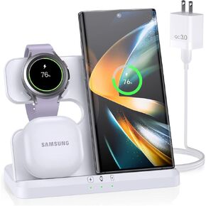 WEKEFON 3 in 1 Wireless Charging Station for Samsung,Wireless Charger Stand for Samsung Galaxy S24 Ultra Plus S23 S22 S21 S20, Wireless Charger for Samsung Watch 6 5 4 3 Buds 2 Pro/Live (Black)