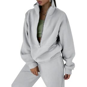Women's 2pc Sweatshirts Set Fleece Joggers Set Tracksuit Casual Half Zipper Top And Pant Sports Pullover With Pockerts