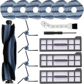 X10 Pro Omni Replacement Parts Kit For Eufy X10 Pro Omni Robot Vacuum Accessories, 1 Main Brush, 6 Mop Cloth Pads, 4 Side Brushes, 3 Hepa Filters, 1 cleaning brush and 1 screwdriver