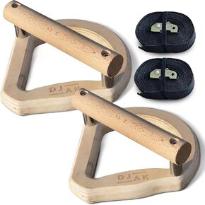 DJAK - Wooden Parallettes Gymnastic Rings – Calisthenics, Crossfit, Bodyweight – Push Ups, Pull Ups, Handstand, Dips, L-Sits – Adjustable Straps – Home Gym and Outdoor