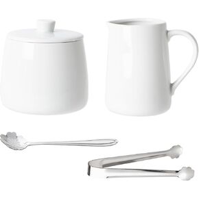 Sugar and Creamer Set, 4 Piece with Cream Pitcher, Sugar Bowl with Lid and Spoon, Sugar Tongs, for espresso accessories