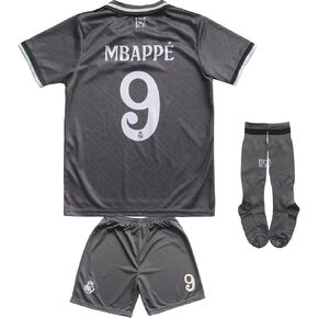 2024/2025 Madrid Gray Alternative Third #9 New Football Soccer Kids Jersey Shorts Socks Gift Set Youth Sizes