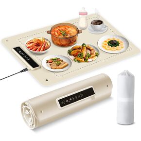 Dollox Food Warming Mat, Warming Mats for Food Electric Warming Tray for Buffet Roll Up Food Warmer Full Surface Heating Silicone Warming Mat with 4 Heat Levels for Parties Gatherings Holidays Daily
