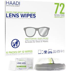 Glasses Cleaner Wipes 72 Individually Wrapped Lens Wipes Multipurpose Suitable for Spectacle Lenses, Cameras, Binoculars, Mirrors, Screens, Optical and Electronic Devices