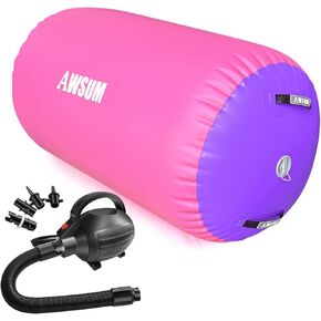 AWSUM 4ft L x 2.5ft Diam Air Roller Tumbling Mat Barrel Backbend Trainer لمعدات الجمباز القابلة للنفخ في صالة الألعاب الرياضية مع مضخة كهربائية وردي / أرجواني in Kuwait