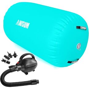 AWSUM 4ft L x 3ft Diam الجمباز الهواء الأسطوانة تراجع حصيرة برميل Backbend المدرب لصالة الألعاب الرياضية معدات نفخ مع مضخة كهربائية خضراء in Kuwait