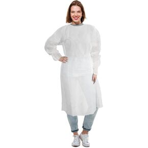 AMZ Medical Supply Hospital Disposable Gowns with Sleeves X-Large, Pack of 10 White Medical Isolation Gowns Disposable 45", SPP 30gm/m2 Disposable Gowns Medical with Elastic Wrists, Neck, Waist Ties