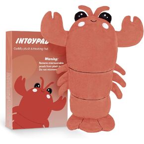Microwavable Heating Pad for Cramps, Cuddly Warming Pillow, Cute Lobster Plush with Heating Pad (Reddish Brown)