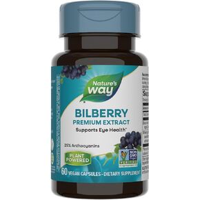 Nature's Way Bilberry Premium Extract, Supports Eye Health*, Eye Health Supplement for Adults with Black Elderberry*, Gluten Free, Vegan, 60 Capsules (Packaging May Vary)