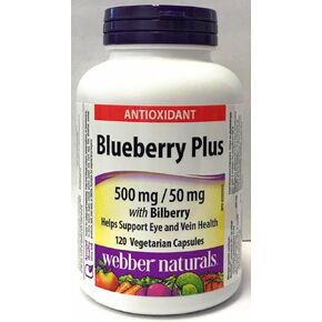 Webber Naturals Blueberry Plus, 500mg / 50mg with bilberry, 120 vegicaps