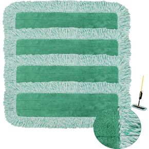 Dust Mop Pads for Rubbermaid Commercial Microfiber Dust Mop - 18 inch Mop Head Replacement with Fringe - Reusable Wet & Dry Cleaning Flat Mop System 18" 17" Refill for Multi-Surface Floor - 4 Pack