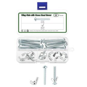 uxcell 25 Set Screw Bolts Kit with Wing Nut, Carbon Steel 1/4"-20 Hand Tighten Wing Nuts with 1/4"x2" Cross Head Screw for Machinery Electronic Equipment, White