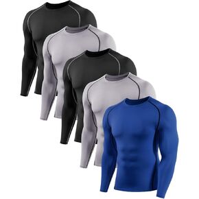 4,5,6 Pack Men's Compression Shirts Long Sleeve Rash Guard Workout Undershirt Base Layer Athletic Shirt