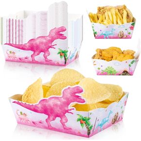 WERNNSAI 24 PCS Dinosaur Snack Trays - Dinosaur Birthday Party Snack Decorations for Boys Movie Night Paper Food Tray Boxes Dinosaur Popcorn Nachos Serving Trays Dino Birthday Party Food Display Trays