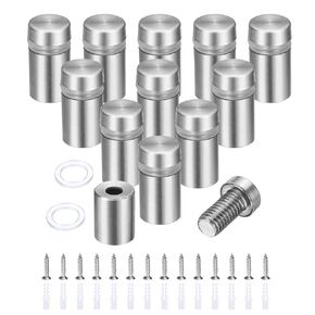 uxcell 12 Pcs 1/2" x 4/5" Standoff Screws Stainless Steel Wall Mount Sign Mounting Hardware Kit with 14pcs Screws for Hanging Acrylic Glass Signs Advertising Boards, Brushed Silver