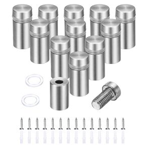 uxcell 12 Pcs 1/2" x 1" Standoff Screws Stainless Steel Wall Mount Sign Mounting Hardware Kit with 14pcs Screws for Hanging Acrylic Glass Signs Advertising Boards, Brushed Silver