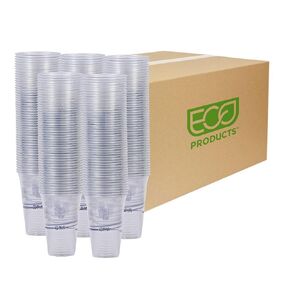 Eco-Products BlueStripe Recycled 24oz Plastic Cups, Case of 600, Made from 30% Post-Consumer Recycled Plastic Bottles, Recycled PET (rPET) For Cold Drinks & Snacks, Clear For Visibility