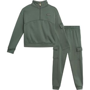 طقم الركض للفتيات من بيبي - قطعتين من سترة الصوف برقبة وهمية وربع سحاب وسروال الركض للفتيات (7-12) in Kuwait