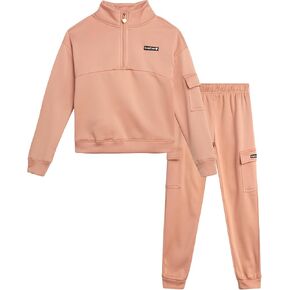 bebe Girls' Jogger Set - 2 Piece Fleece Mock Neck Quarter Zip Pullover Sweatshirt and Cargo Jogger Pants for Girls (7-12)