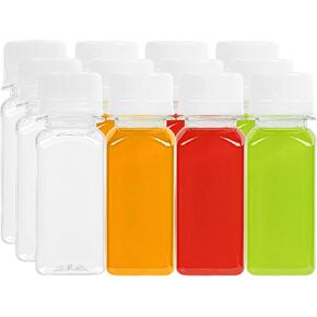 Restaurantware-Bottle Tek 2 Ounce Mini Shot Bottles, 100 Disposable Empty Shot Bottles - With Caps, Stylish Square Design, Clear Plastic 2 Ounce Bottles, For Juices, Shots, Essential Oils