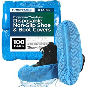 Frontline Disposable Shoe Covers Non-Slip – Premium Non-Woven, Durable, Booties Shoe Protectors – Water Resistant Thick Anti-Slip - One Size Fits Most, Indoor Use (1000 Pack)
