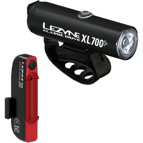 Lezyne Classic Drive XL 700+ and Zecto Drive 200+ Bicycle Light Set, 700/200 Lumen, Front and Rear Pair, White/Red LED, Road, Mountain, Gravel Bike, USB-C Rechargeable
