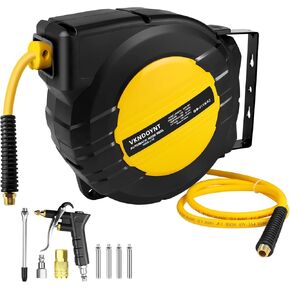 Vkndoynt Retractable Air Hose Reel, 1/4 IN x 50 FT Hybrid Polymer Hose, Auto Rewind, Wall Mount