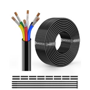 16 Gauge Wire 5 Conductor Electrical Wire, 16 AWG Wire Stranded PVC Cord, 12V Low Voltage/Tinned Copper/Flexible/16/5 Wire for Automotive Wire LED Strips Lamp Lighting Marine (30FT-9.1M)