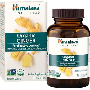 Himalaya Organic Ginger Supplement Equivalent to 4,766 mg of Ginger Powder for Nausea, Gas and Occasional Upset Stomach, 2 Month Supply, 60 Caplets