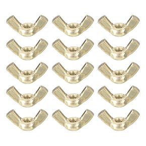 uxcell M10x1.5 Wing Nut 15 Pcs, Brass Butterfly Wing Nuts Fasteners Parts Hand Twist Tighten Wing Nuts for Machinery Electronic Equipment DIY, Gold Tone