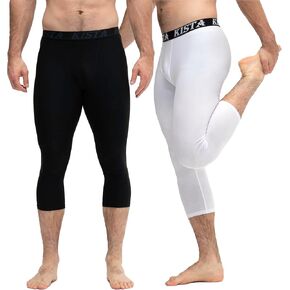 KISTA 2 Pack Men's 3/4 Compression Pants, Running Workout Tights, Cool Dry Capri Athletic Leggings, Yoga Gym with Pocket