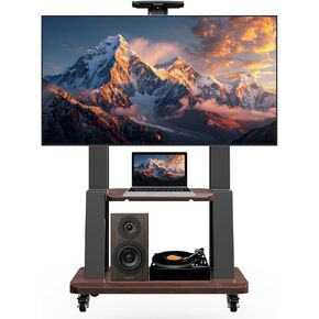 Height Adjustable Mobile TV Stand for 32-75 Inch TVs, Heavy Duty Floor TV Cart with Wheels, Media Shelf, Holds 180lbs, Max VESA 600x400mm, Fits Flat/Curved Screens
