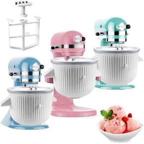 Ice Cream Maker Attachment for KitchenAid Stand Mixer, Ice Cream Bowl Compatible with 4.5Qt and Larger Stand Mixers, Frozen Yogurt Ice Cream & Sorbet Gelato Maker Attachment, 2 Quart, White