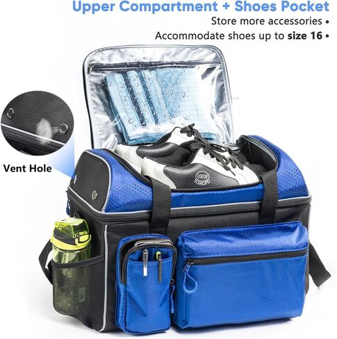 Double-Layer Bowling Ball Bag for 2 Balls with 2 Bowling Ball Cup Stand & Microfiber Ball Polisher Bag - Bowling Ball Tote with Pockets for Bowling Shoes & Bowling Accessories in Saudi Arabia