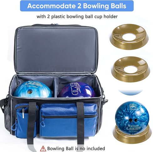 Double-Layer Bowling Ball Bag for 2 Balls with 2 Bowling Ball Cup Stand & Microfiber Ball Polisher Bag - Bowling Ball Tote with Pockets for Bowling Shoes & Bowling Accessories in Saudi Arabia