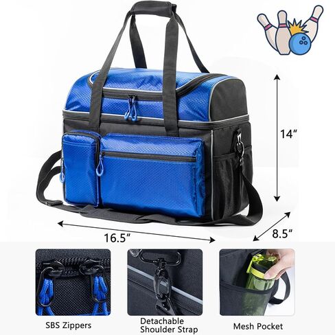 Double-Layer Bowling Ball Bag for 2 Balls with 2 Bowling Ball Cup Stand & Microfiber Ball Polisher Bag - Bowling Ball Tote with Pockets for Bowling Shoes & Bowling Accessories in Saudi Arabia