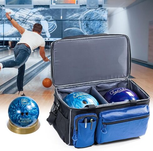 Double-Layer Bowling Ball Bag for 2 Balls with 2 Bowling Ball Cup Stand & Microfiber Ball Polisher Bag - Bowling Ball Tote with Pockets for Bowling Shoes & Bowling Accessories in Saudi Arabia