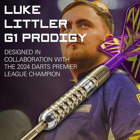 TARGET Darts Luke Littler Gen 1 Prodigy Steel Tip Swiss Point Darts, 90% Tungsten Darts, 23G | Generation 1 Gold Steel Tip Darts, Player Edition Swiss Points Dart Sets, K-Flex Flights and Shafts in Saudi Arabia