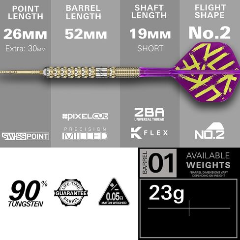 TARGET Darts Luke Littler Gen 1 Prodigy Steel Tip Swiss Point Darts, 90% Tungsten Darts, 23G | Generation 1 Gold Steel Tip Darts, Player Edition Swiss Points Dart Sets, K-Flex Flights and Shafts in Saudi Arabia