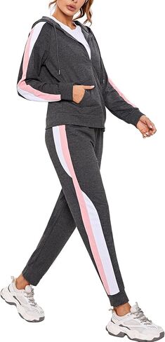 Marvmys Women's 2 Piece Tracksuit Set Full Zip-Up Hoddie Sweatsuits Color Block Jogging Suits with Pockets in Kuwait