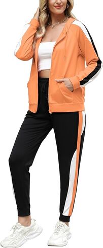 Marvmys Women's 2 Piece Tracksuit Set Full Zip-Up Hoddie Sweatsuits Color Block Jogging Suits with Pockets in Kuwait