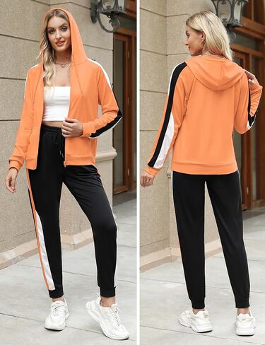 Marvmys Women's 2 Piece Tracksuit Set Full Zip-Up Hoddie Sweatsuits Color Block Jogging Suits with Pockets in Kuwait
