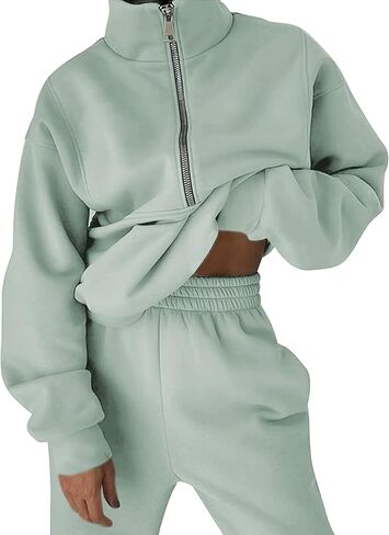 Women's 2pc Sweatshirts Set Fleece Joggers Set Tracksuit Casual Half Zipper Top And Pant Sports Pullover With Pockerts in Saudi Arabia