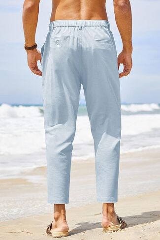 COOFANDY Men's Cotton Linen Pants Elastic Waist Lightweight Casual Pants Slim Fit Yoga Beach Pants with Pockets in Saudi Arabia