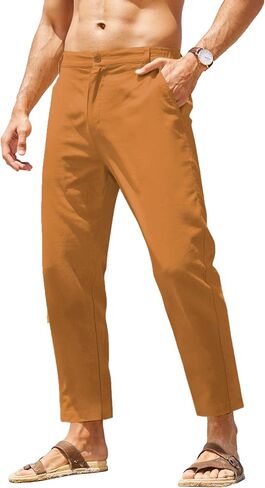 COOFANDY Men's Cotton Linen Pants Elastic Waist Lightweight Casual Pants Slim Fit Yoga Beach Pants with Pockets in Saudi Arabia