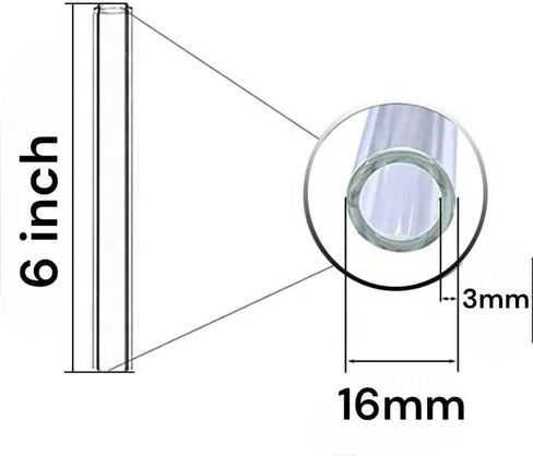 [10 Pack] 8" inch Clear Borosilicate Glass Blowing Tubes 16 mm OD (Outer Diameter), 3mm Wall Thick Wall Premium, 10 mm ID (Inner Diameter) in Saudi Arabia